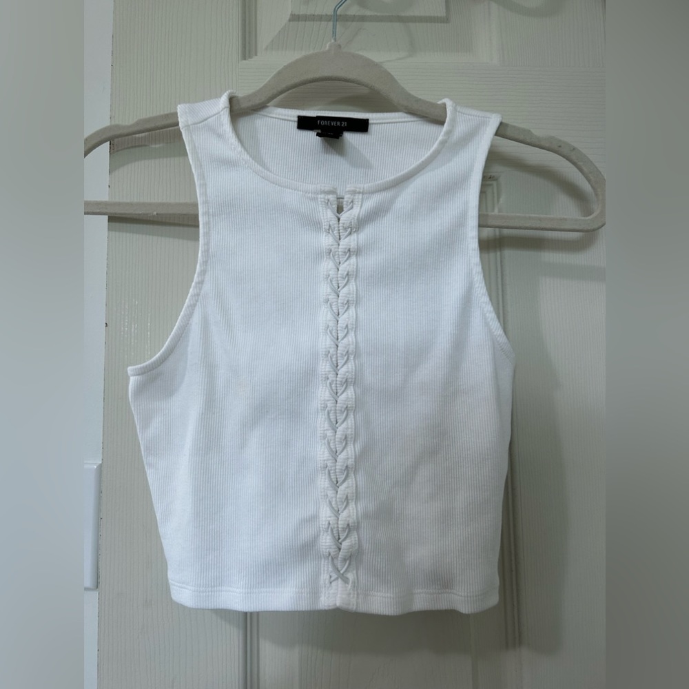 White crop top with cross down middle